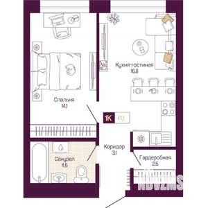 1-к квартира, вторичка, 41м2, 19/25 этаж