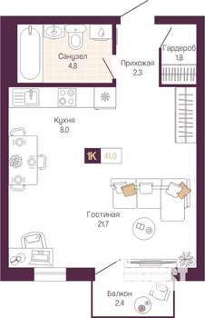 Студия квартира, вторичка, 39м2, 3/19 этаж