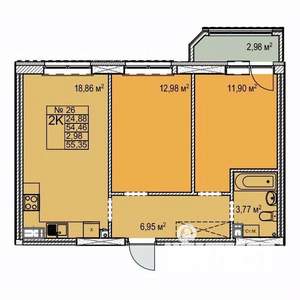 2-к квартира, строящийся дом, 55м2, 4/17 этаж