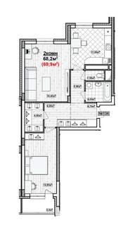2-к квартира, вторичка, 70м2, 1/19 этаж