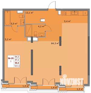 2-к квартира, вторичка, 98м2, 4/6 этаж