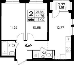 2-к квартира, вторичка, 46м2, 5/9 этаж