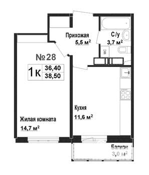 1-к квартира, вторичка, 36м2, 3/17 этаж