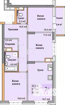 3-к квартира, вторичка, 69м2, 9/25 этаж