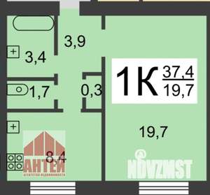 1-к квартира, вторичка, 38м2, 5/5 этаж