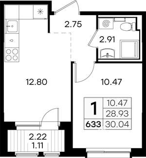 1-к квартира, вторичка, 30м2, 3/9 этаж