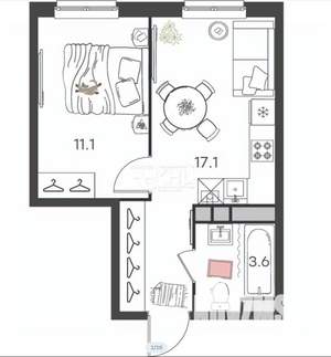1-к квартира, вторичка, 32м2, 1/4 этаж