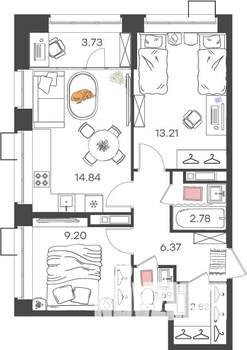 2-к квартира, вторичка, 55м2, 2/17 этаж