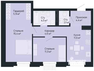 2-к квартира, вторичка, 60м2, 1/9 этаж
