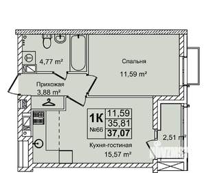 1-к квартира, вторичка, 37м2, 8/16 этаж