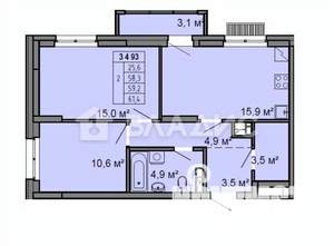 2-к квартира, вторичка, 58м2, 4/13 этаж