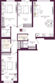 3-к квартира, вторичка, 91м2, 2/19 этаж