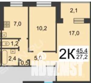 2-к квартира, вторичка, 43м2, 5/9 этаж