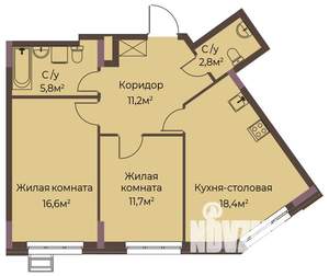 2-к квартира, вторичка, 67м2, 2/12 этаж