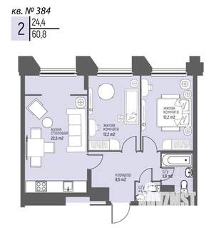 2-к квартира, вторичка, 61м2, 16/20 этаж