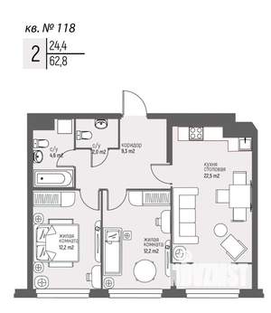 2-к квартира, вторичка, 63м2, 10/25 этаж