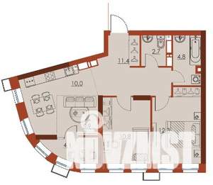 3-к квартира, строящийся дом, 62м2, 24/25 этаж