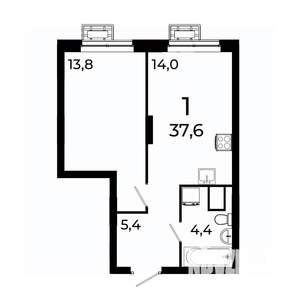 1-к квартира, вторичка, 38м2, 7/19 этаж