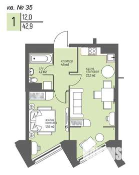 1-к квартира, вторичка, 43м2, 3/25 этаж