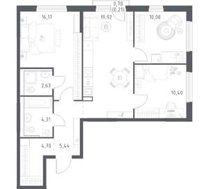 3-к квартира, вторичка, 74м2, 9/21 этаж