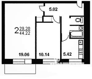 2-к квартира, вторичка, 45м2, 6/9 этаж