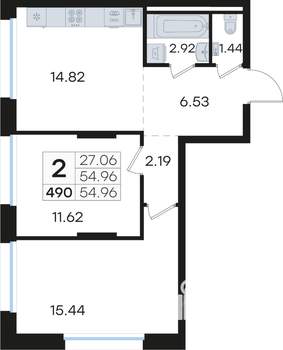 2-к квартира, вторичка, 55м2, 5/13 этаж