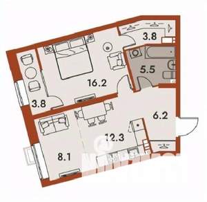 2-к квартира, строящийся дом, 56м2, 10/25 этаж