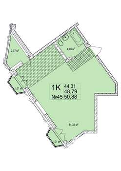 1-к квартира, вторичка, 51м2, 7/7 этаж