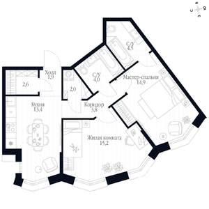 2-к квартира, вторичка, 62м2, 8/20 этаж