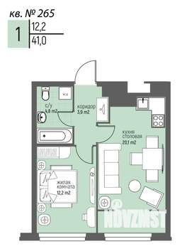 1-к квартира, вторичка, 41м2, 3/20 этаж
