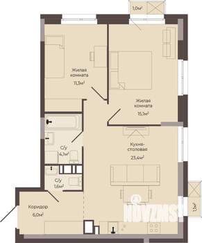 2-к квартира, строящийся дом, 62м2, 4/8 этаж