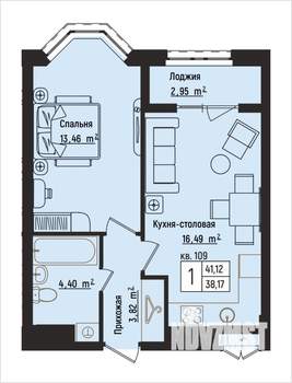 1-к квартира, вторичка, 41м2, 13/15 этаж