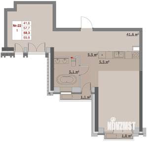 1-к квартира, вторичка, 58м2, 2/6 этаж