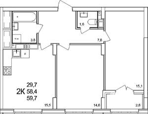 2-к квартира, вторичка, 60м2, 14/19 этаж