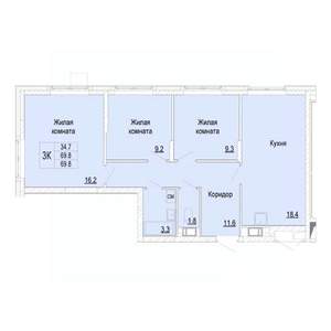 3-к квартира, вторичка, 70м2, 2/25 этаж