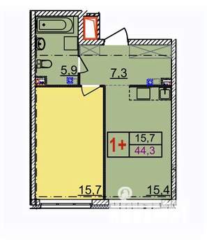 1-к квартира, строящийся дом, 44м2, 2/18 этаж