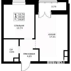 1-к квартира, строящийся дом, 40м2, 6/24 этаж