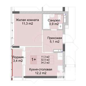 1-к квартира, вторичка, 34м2, 8/10 этаж