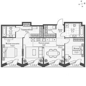 3-к квартира, вторичка, 87м2, 16/20 этаж
