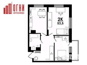 2-к квартира, строящийся дом, 54м2, 12/25 этаж