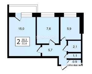 2-к квартира, вторичка, 38м2, 5/9 этаж