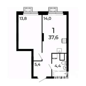 1-к квартира, вторичка, 38м2, 13/19 этаж