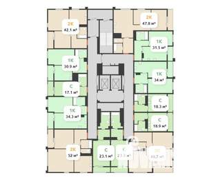 2-к квартира, строящийся дом, 48м2, 6/18 этаж