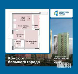 1-к квартира, вторичка, 35м2, 10/10 этаж