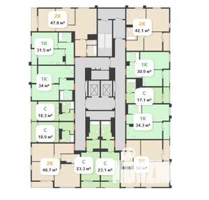 2-к квартира, строящийся дом, 48м2, 4/18 этаж