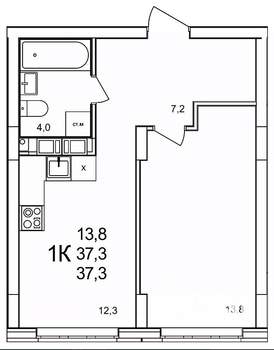 1-к квартира, вторичка, 37м2, 13/19 этаж