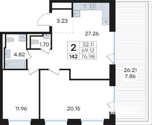 2-к квартира, вторичка, 77м2, 3/13 этаж