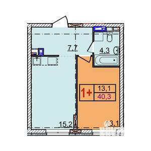 1-к квартира, вторичка, 40м2, 2/18 этаж