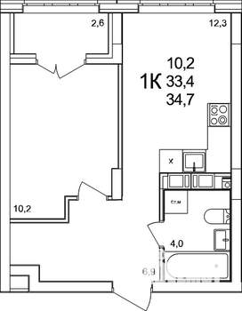 1-к квартира, вторичка, 35м2, 11/19 этаж
