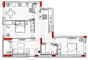 3-к квартира, сданный дом, 79м2, 2/4 этаж